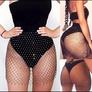 Black crystal mesh skirt rhinestone chain